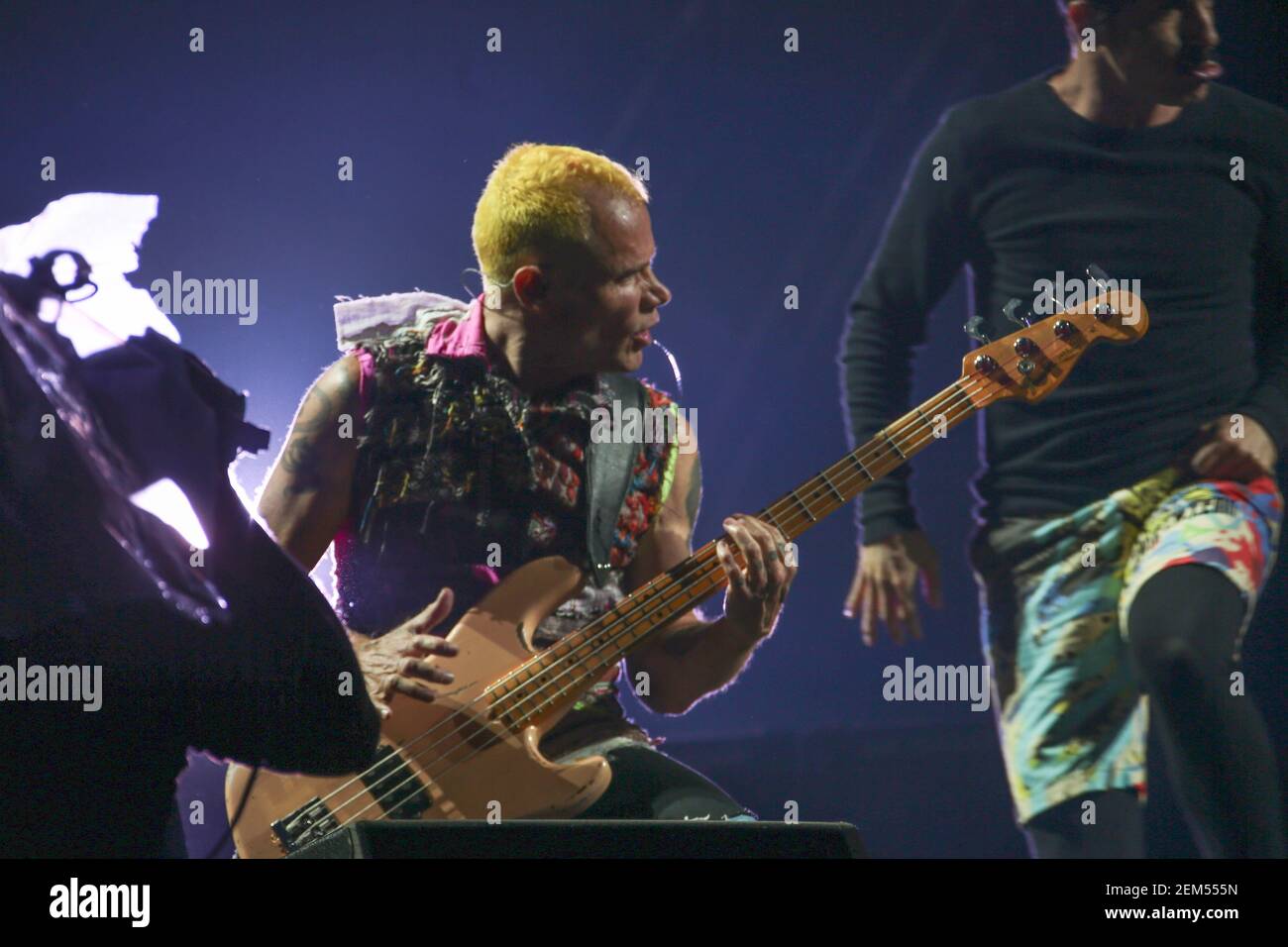 Flea (real name Michael Peter Balzary) of The Red Hot Chili Peppers headlining the Saturday night at the 2016 Reading Festival. Picture date: Friday A Stock Photo