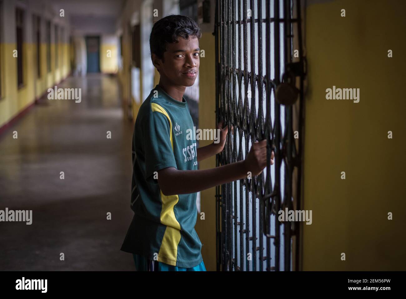Rajasthan. India. 07-02-2018. Portrait of a male adolescent after finishing his lunch at school. Stock Photo
