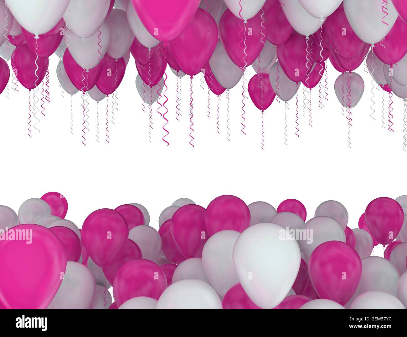 Balloons pink and white on pastel blue background. 3d rendering. High resolution Stock Photo