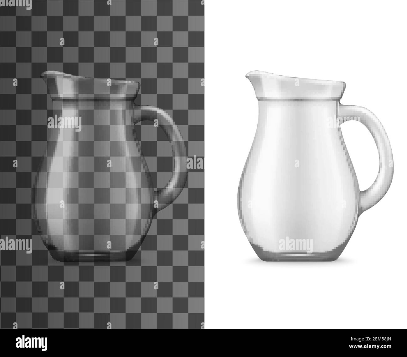 Realistic glass jug for drinks, isolated 3d vector mockup. Transparent
