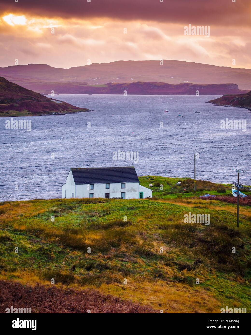 Cottage on the Isle of Skye looking out towards the islands Stock Photo ...