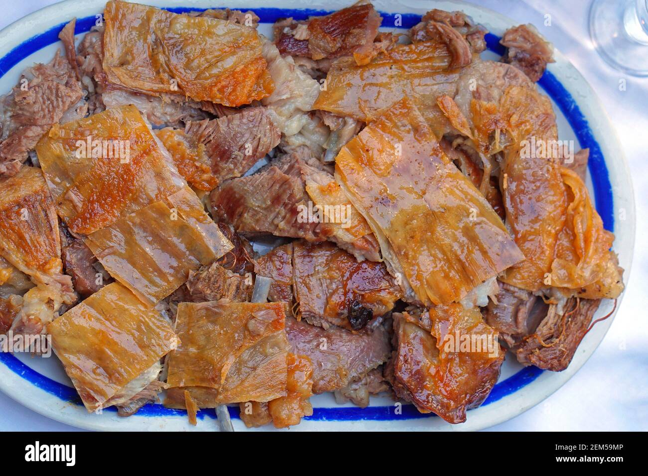 Roasted lamb served at oval platter gourment food Stock Photo