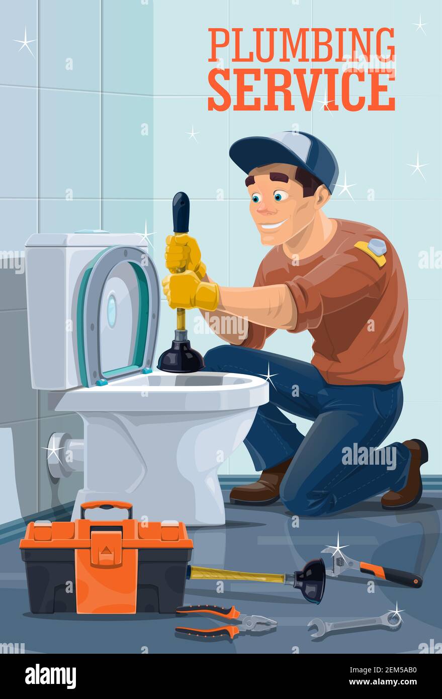 Plumbing Service Vector Design With Plumber And Work Repair Tools