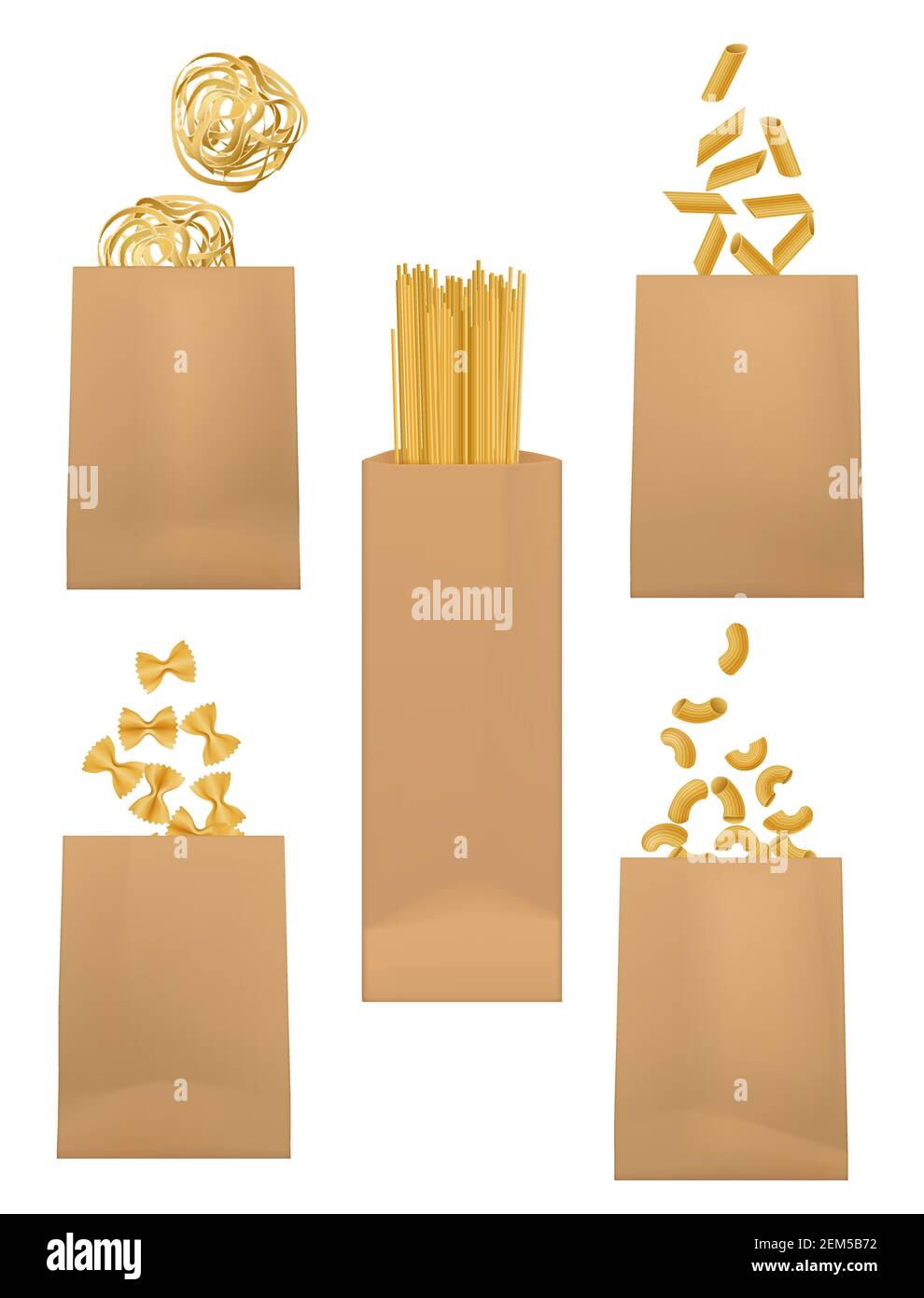 Download Pasta Package Vector Templates Of Paper Bag 3d Mockups With Italian Spaghetti Macaroni And Farfalle Penne Elbow And Vermicelli Noodles And Tagliat Stock Vector Image Art Alamy