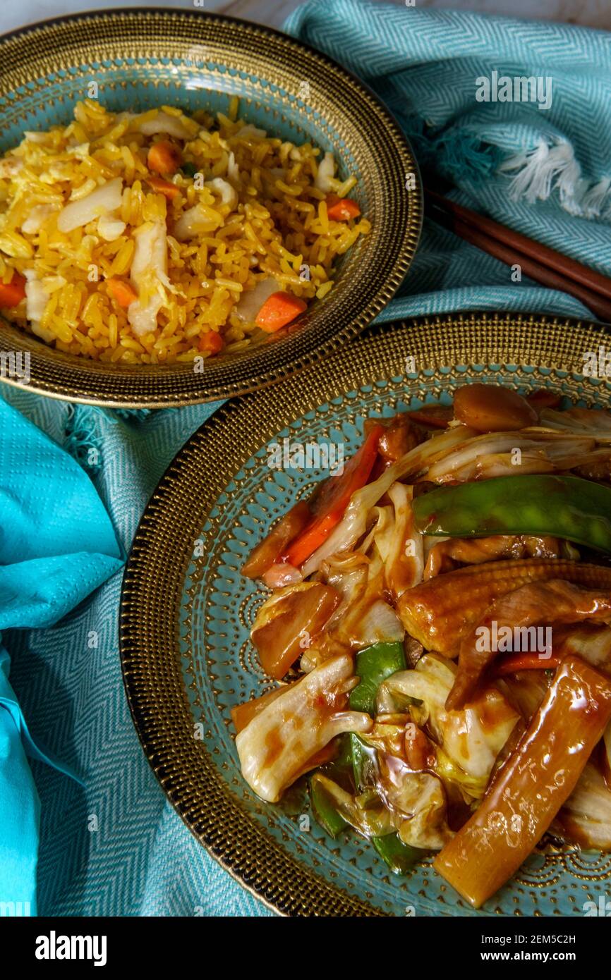 Chinese Cuisine Double Cooked Pork With Cabbage And Chicken Fried Rice Stock Photo Alamy Chinese Cuisine Double Cooked Pork With Cabbage And Chicken Fried Rice Stock Photo Alamy