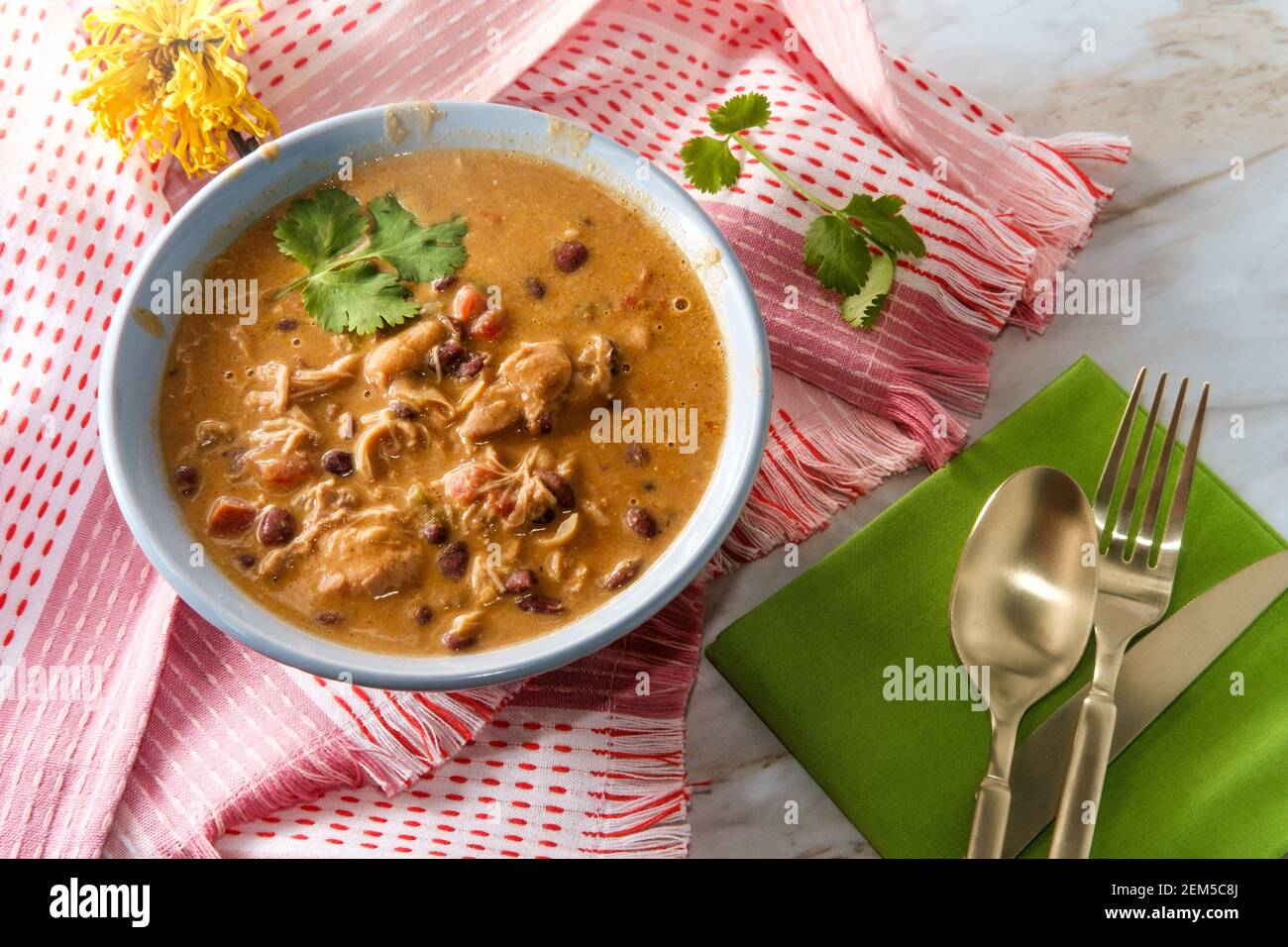 Creamy Mexican chicken enchilada black bean soup Stock Photo Alamy