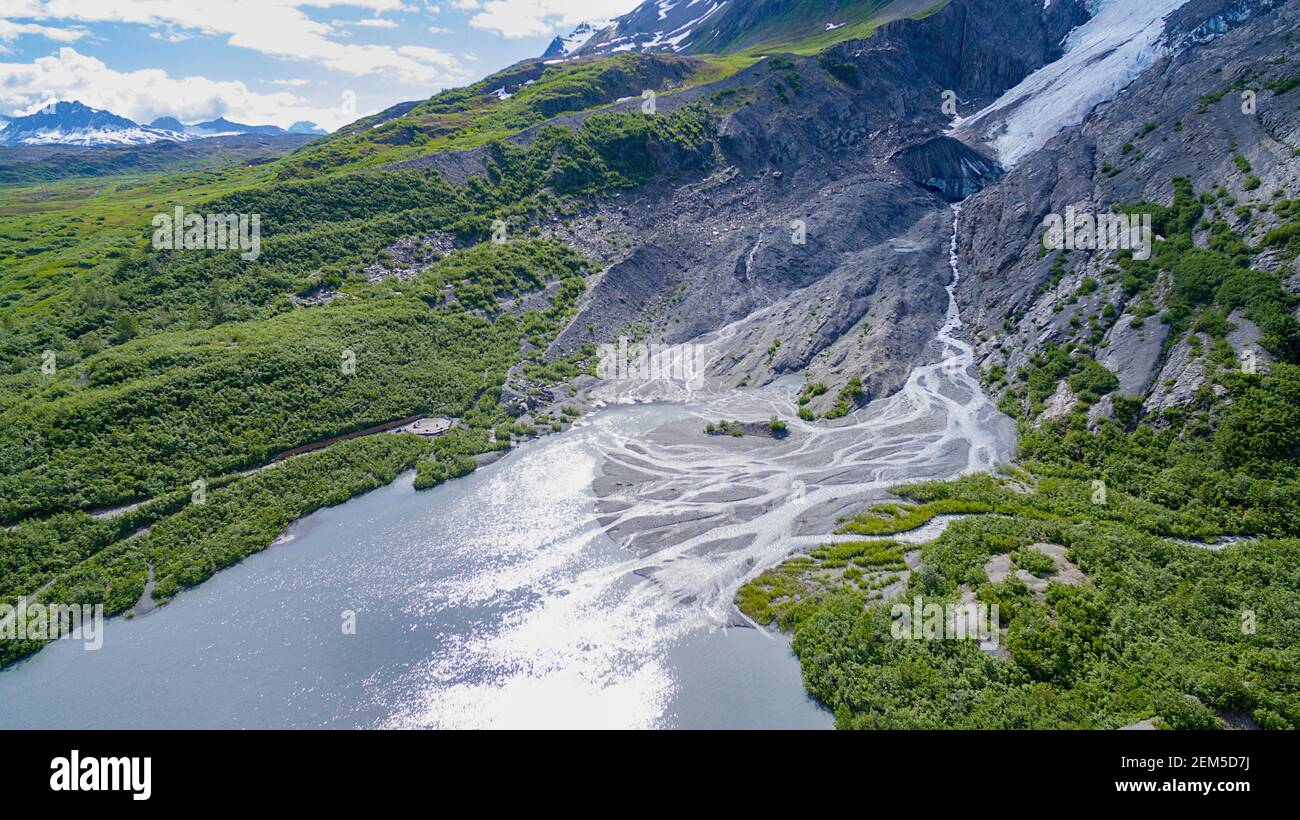 Aerial Alaska.  Worthington Glacier.  Thompson Pass, Alaska. Stock Photo