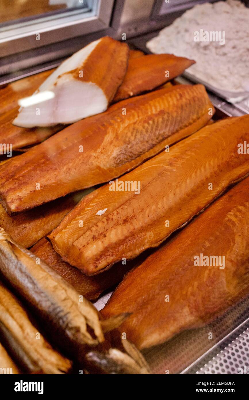 Russ & Daughters is a New York culinary and cultural icon, known for the highest quality appetizing foods: smoked fish, caviar, bagels, bialys Stock Photo