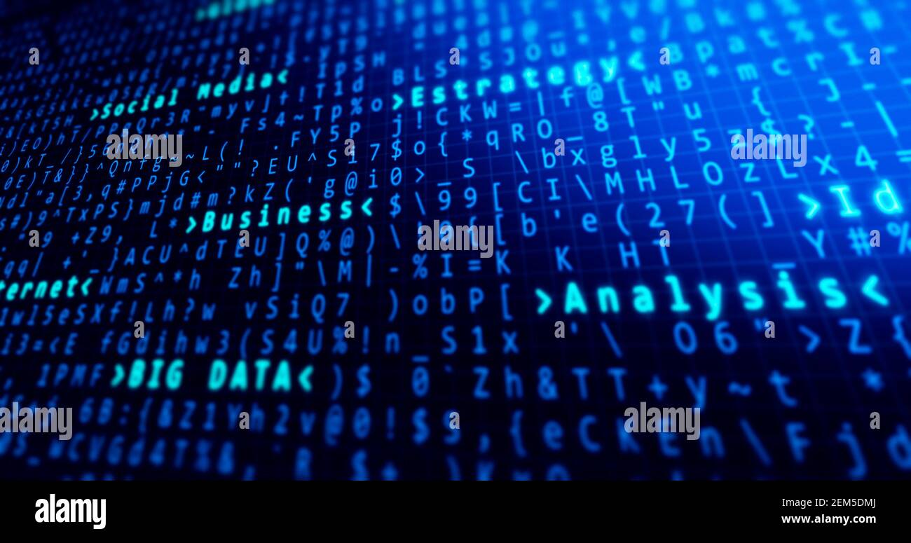 Big data and business, analysis, code background blue with data ...