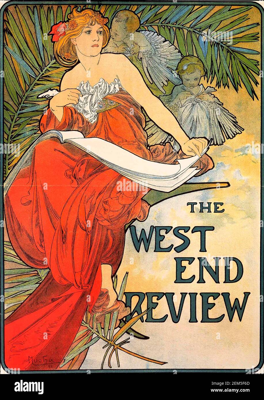 Alphonse Mucha, magazine cover  for 'West End Review', 1898.  Alfons Maria Mucha (1860 -1939) was a Czech Art Nouveau painter, illustrator and graphic artist, Stock Photo