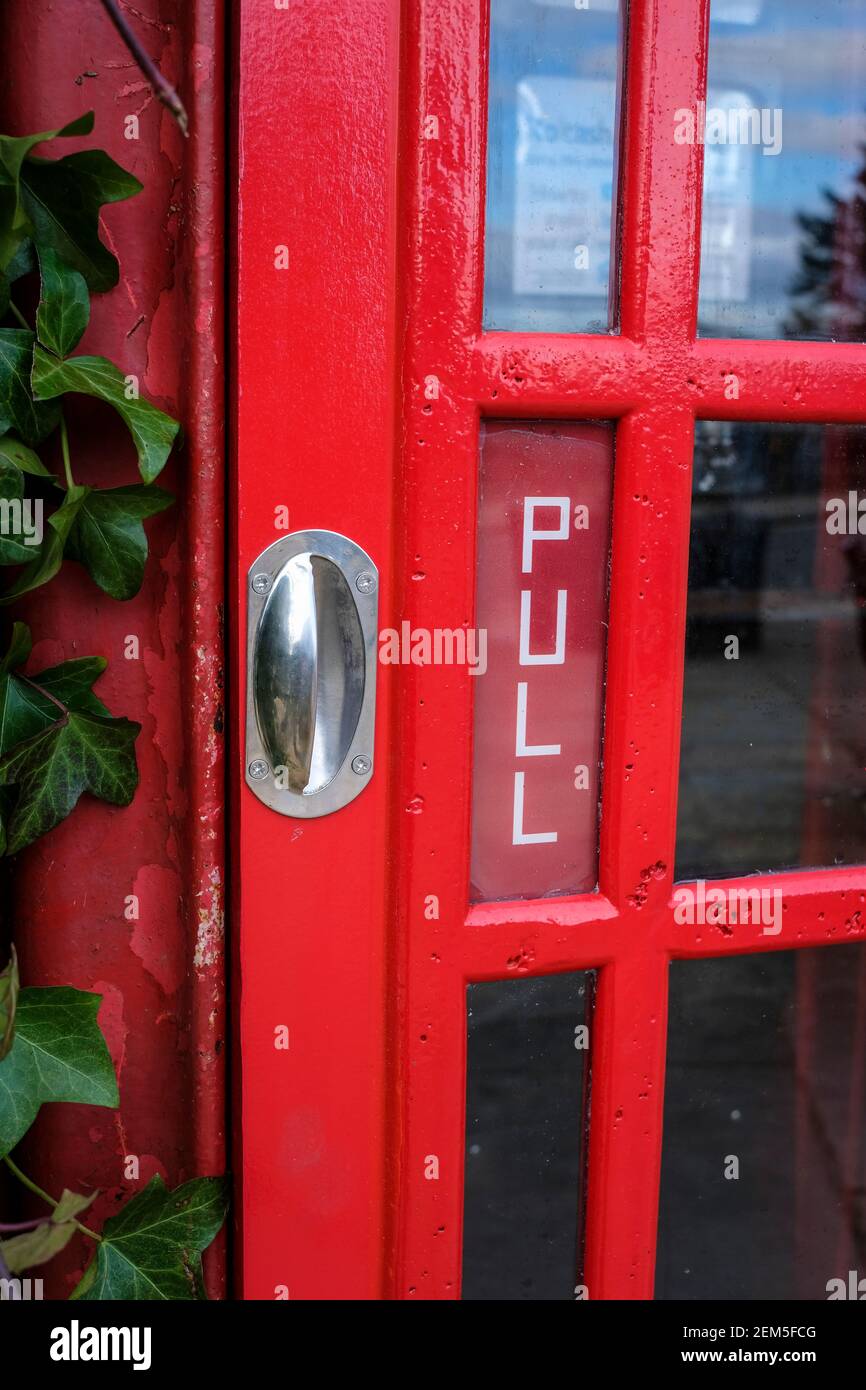 A Red Telephone Box on Main Street, Haworth, Bradford, West Yorkshire