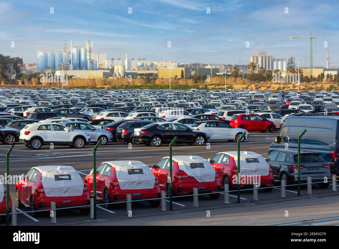 Import of new cars in the automotive industry Stock Photo