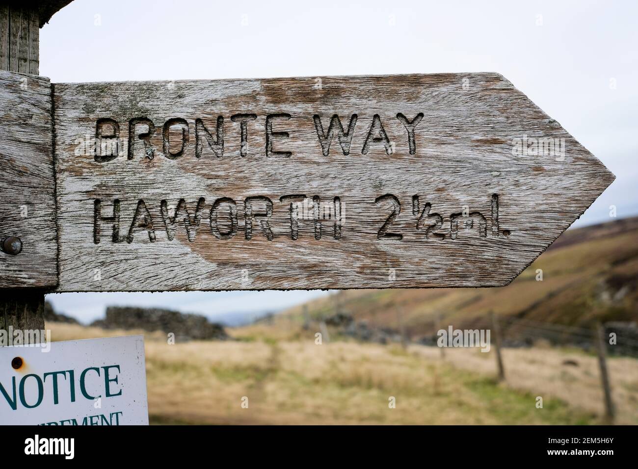 Directional sign pointing towards Haworth and The Bronte way, on ...