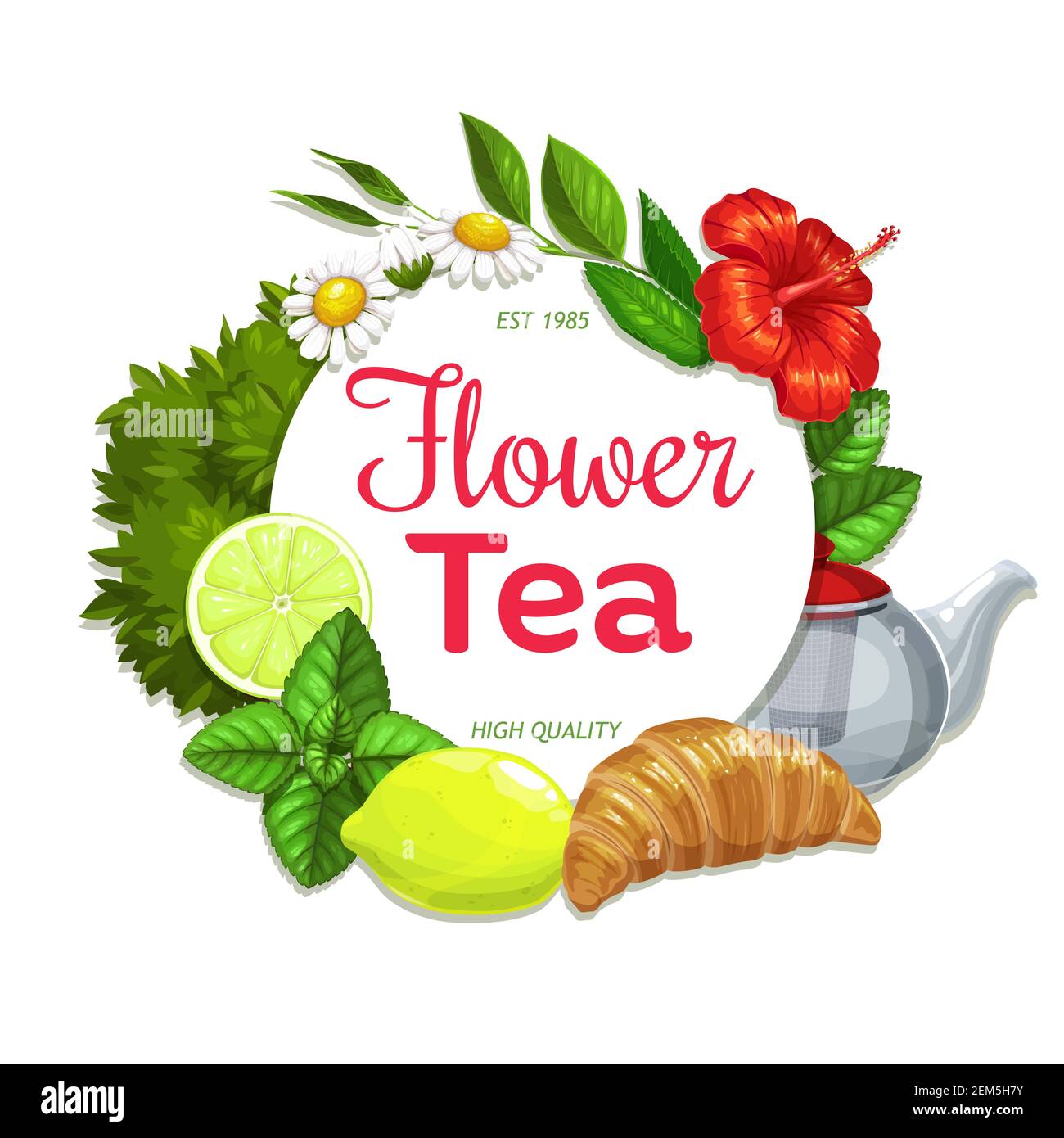 Herbal and flower tea, vector package design template. Black and green
