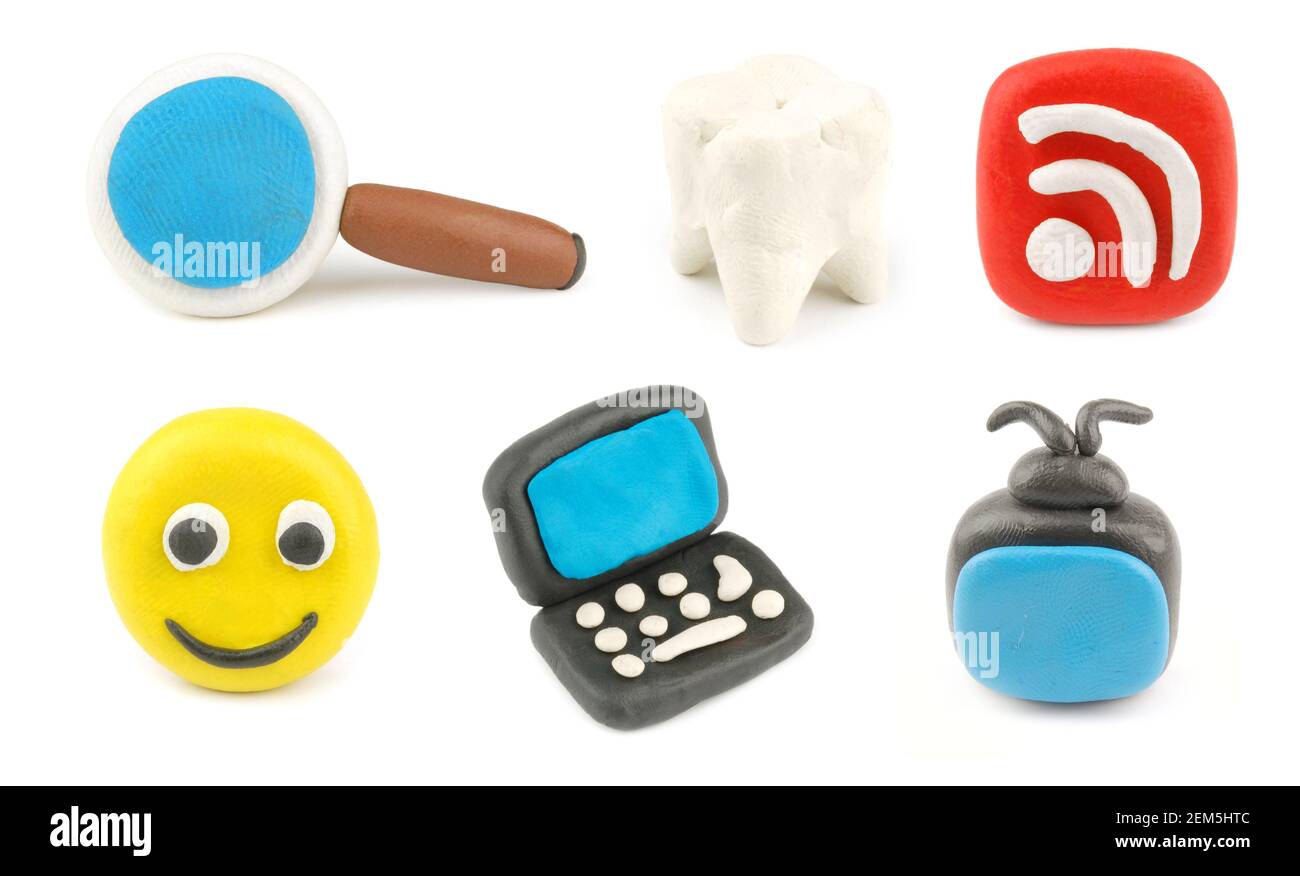 Plasticine icon set isolated on a white background Stock Photo