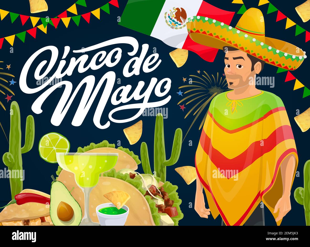 Cinco de Mayo holiday, vector Mexican fiesta sombrero hat, chili ...