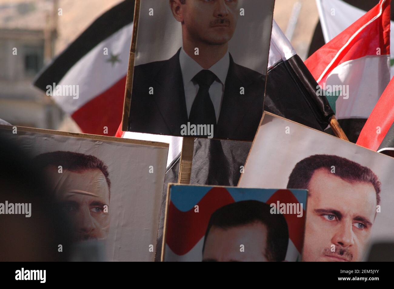 Damascus, Syria. 24th October 2005  Posters of the Syrian President at a pro-government demonstration in Damascus, Syria. Stock Photo