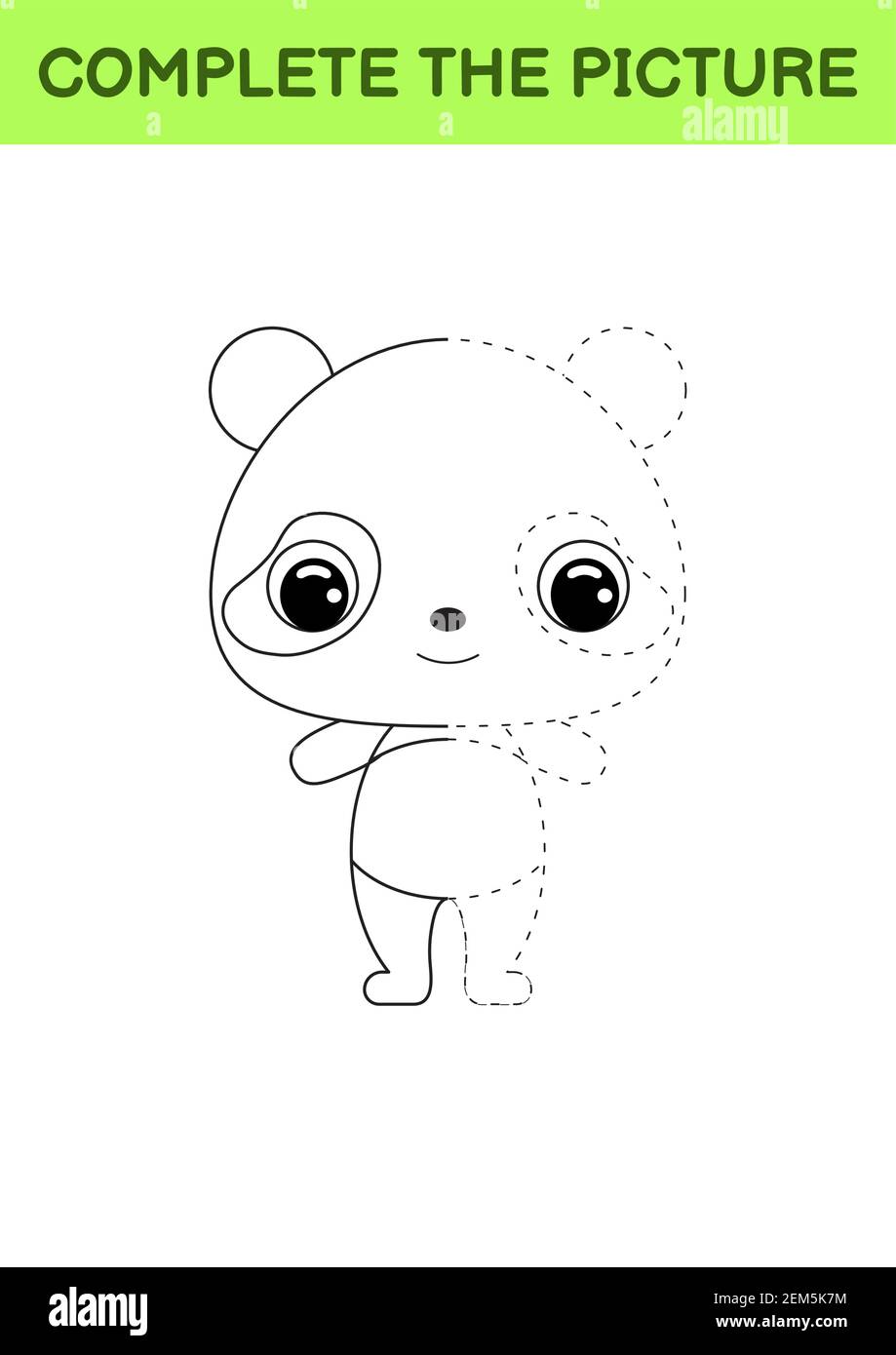 Complete Drawn Picture Of Cute Panda Coloring Book Dot Copy Game 
