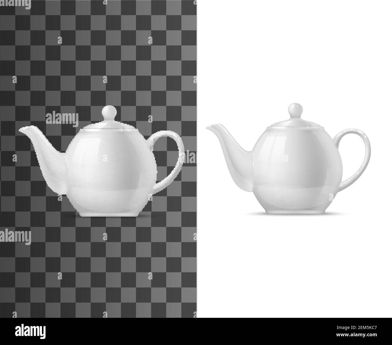 Realistic white porcelain teapot with lid solated 3D vector mockup