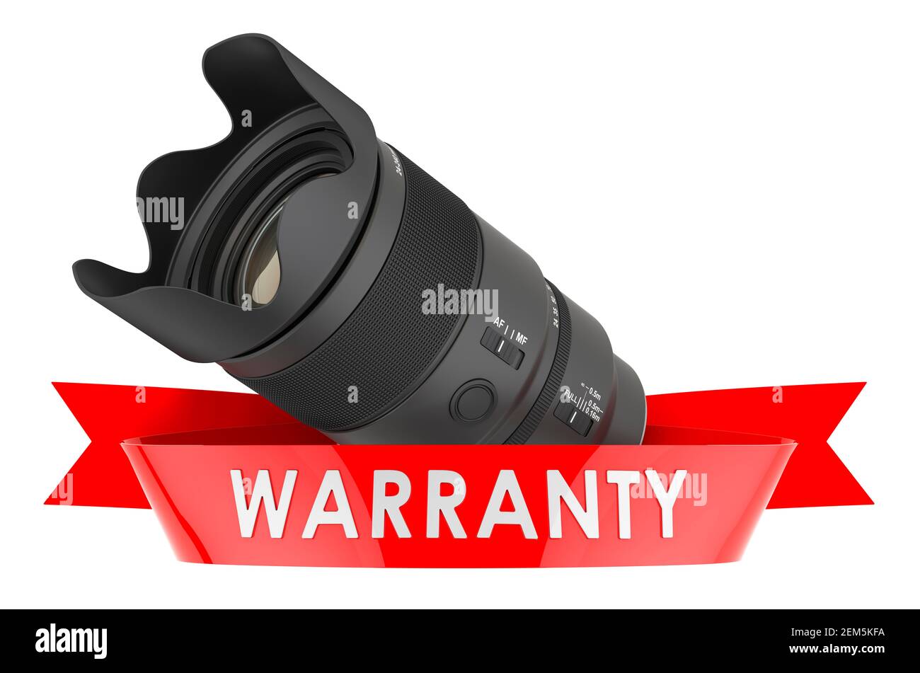 Camera lens warranty concept. 3D rendering isolated on white background