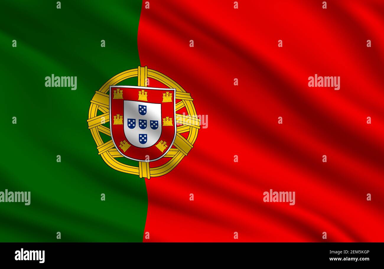Flag of Portuguese Republic realistic vector design. Waving flag of