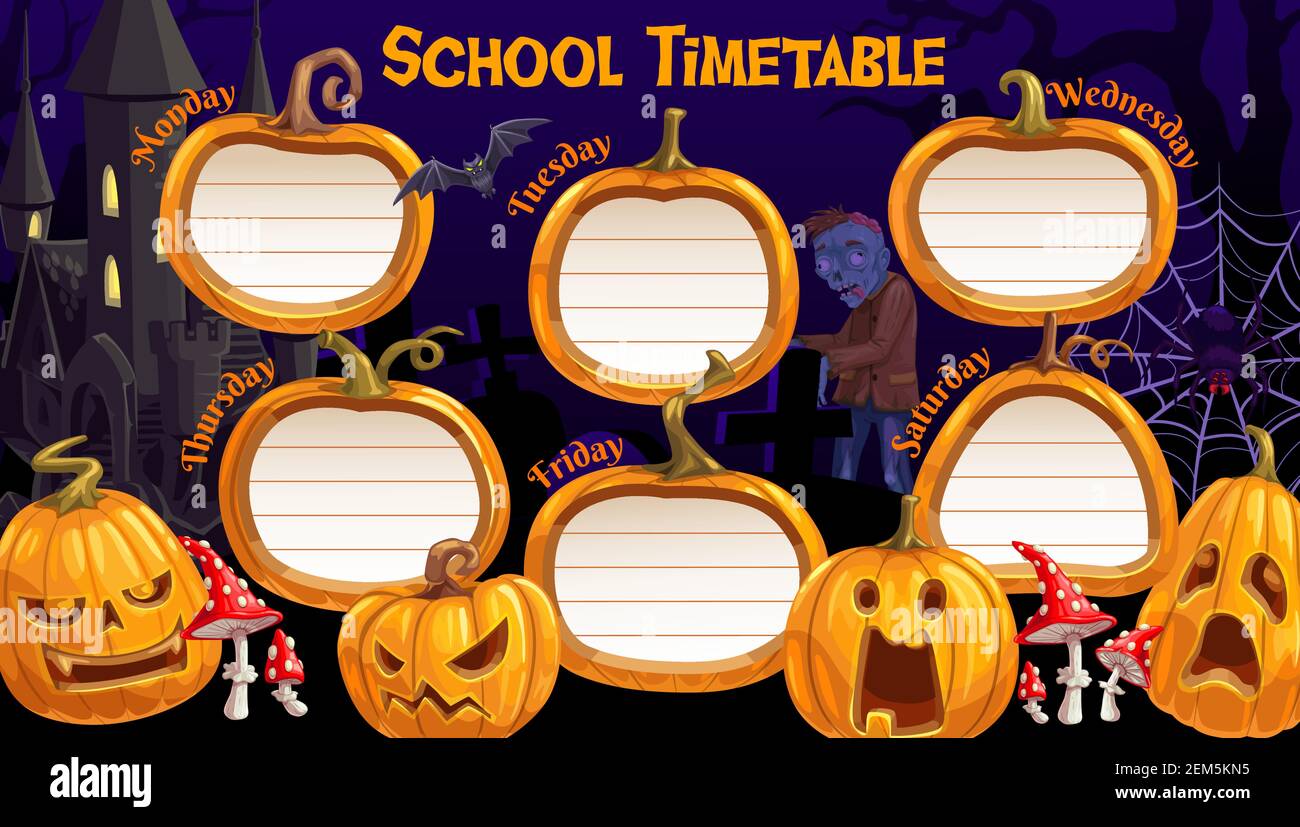School timetable, weekly schedule vector template with cartoon