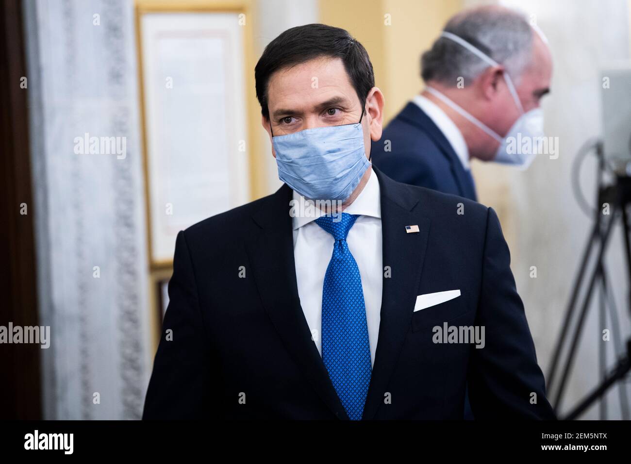 UNITED STATES - FEBRUARY 24: Vice chairman Sen. Marco Rubio, R-Fla., attends the Senate Select Intelligence Committee confirmation hearing for William Burns, nominee for Central Intelligence Agency director, in Russell Senate Office Building on Capitol Hill in Washington, D.C., on Wednesday, February 24, 2021. Sen. Bob Casey, D-Pa., is seen at right. (Photo By Tom Williams/Pool/Sipa USA) Stock Photo