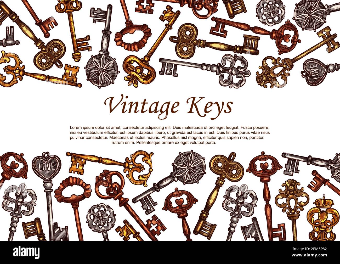 Vintage watercolor victorian skeleton keys Vector Image
