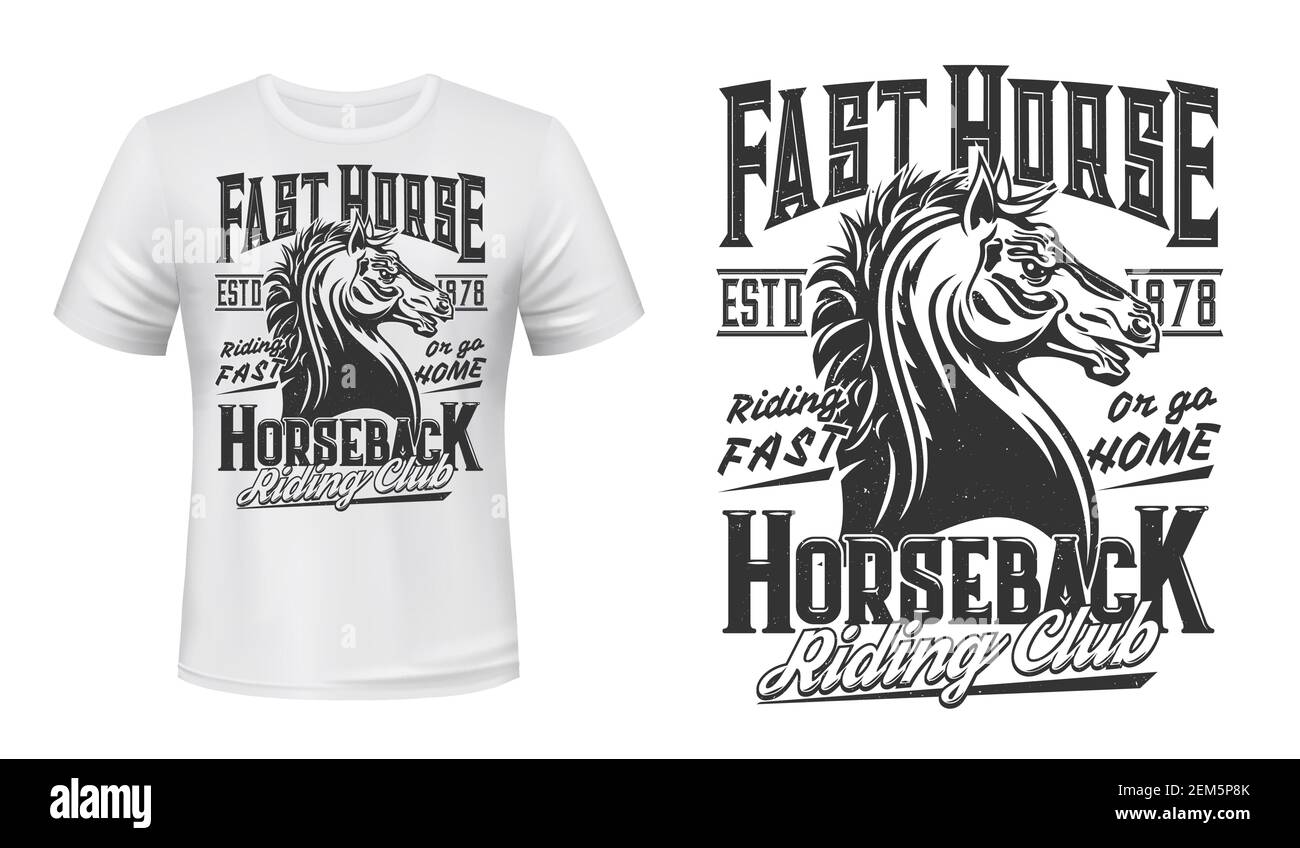 Stallion horse tshirt print mockup. Equestrian sports, horseback