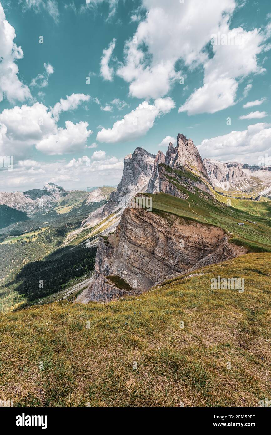 Panoramic view of the Seceda, high mountain in the Dolomites in South ...