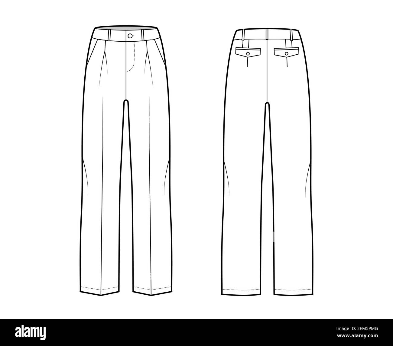 jet Italian Missing Pants tailored technical fashion illustration with low waist, rise, slant slashed flap pockets, single pleat, belt loops. Flat casual bottom trousers front, back, white color. Women unisex CAD mockup Stock Vector Image jet Italian Missing Pants tailored technical fashion illustration with low waist, rise, slant slashed flap pockets, single pleat, belt loops. Flat casual bottom trousers front, back, white color. Women unisex CAD mockup Stock Vector Image