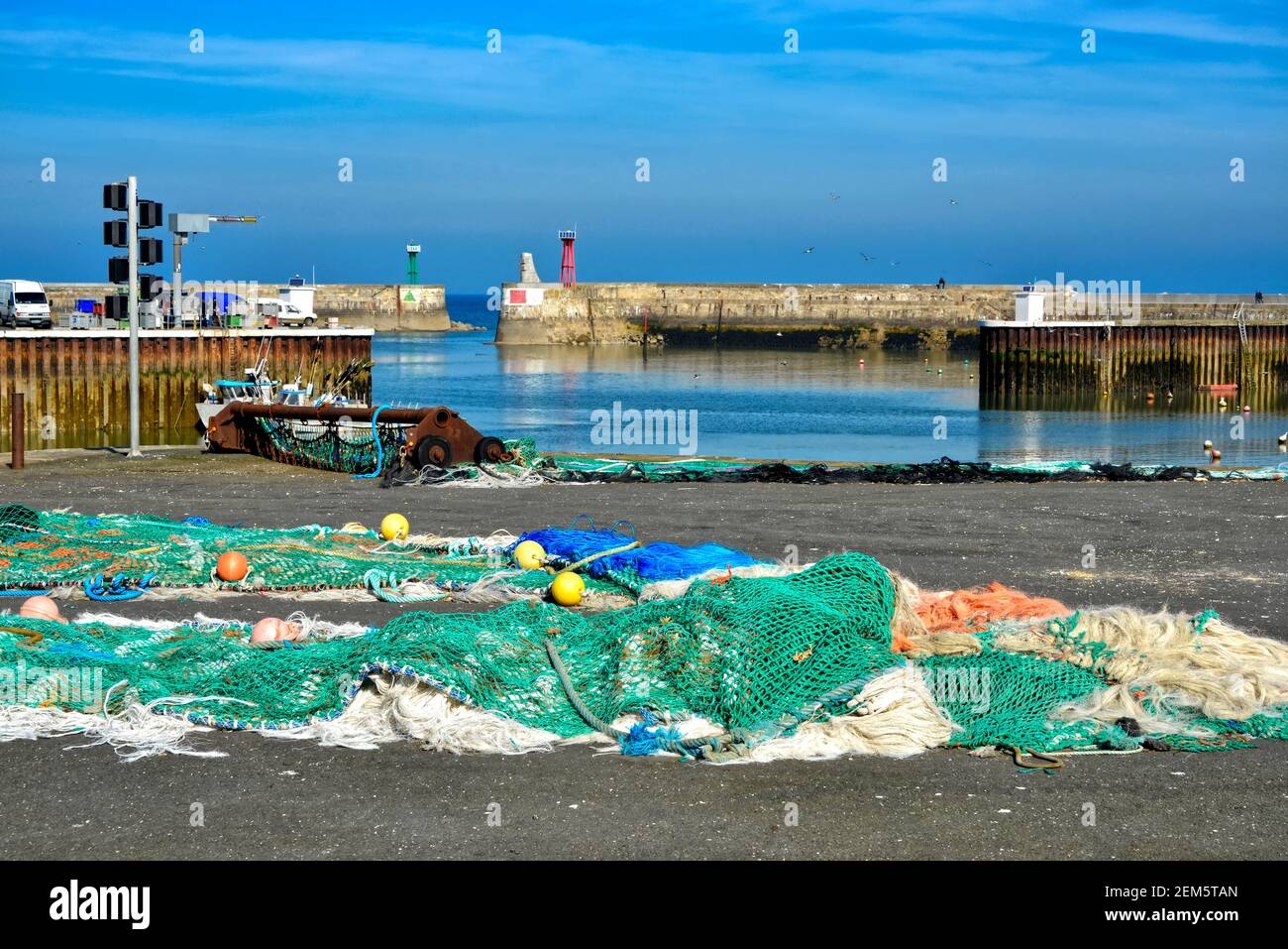 Fishing nets in the Port-en-Bessin, a commune in the Calvados department in the Basse-Normandie region in northwestern France Stock Photo
