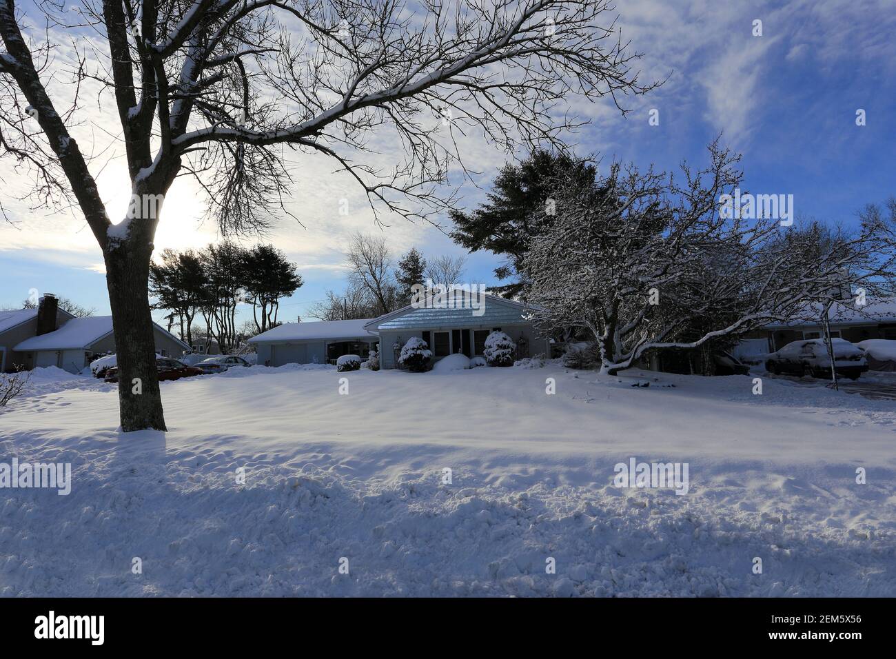 Snow storm Stony Brook Long Island New York Stock Photo
