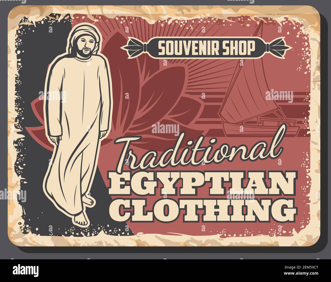 Egyptian clothing store vintage poster. Vector bearded man with