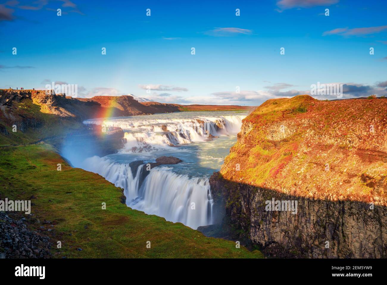 Gullfoss waterfall and the Olfusa river in southwest Iceland with a rainbow Stock Photo