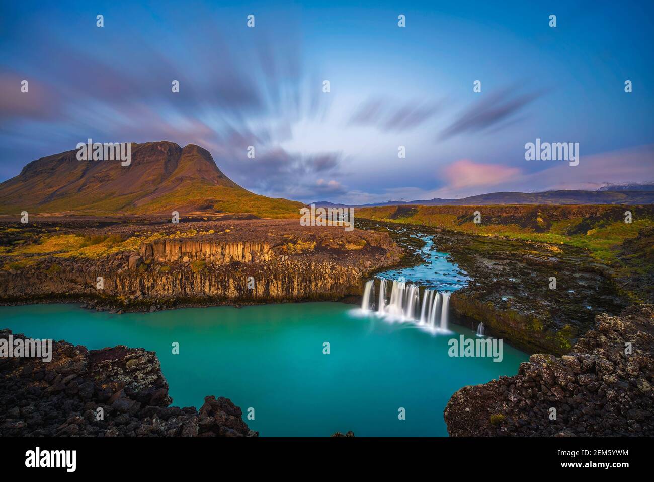Thjofafoss waterfall in Iceland at sunset Stock Photo