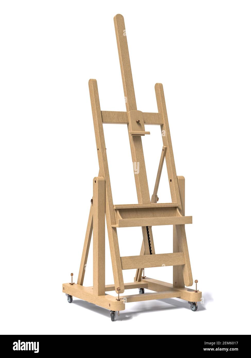 Large wooden easel shot on white background Stock Photo