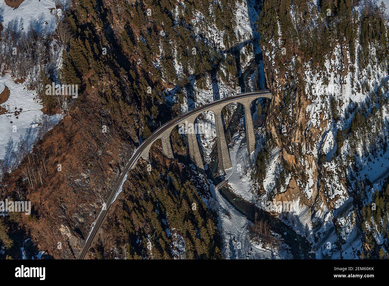 The Rhaetian Railway's Landwasser Viaduct in Switzerland. Stock Photo