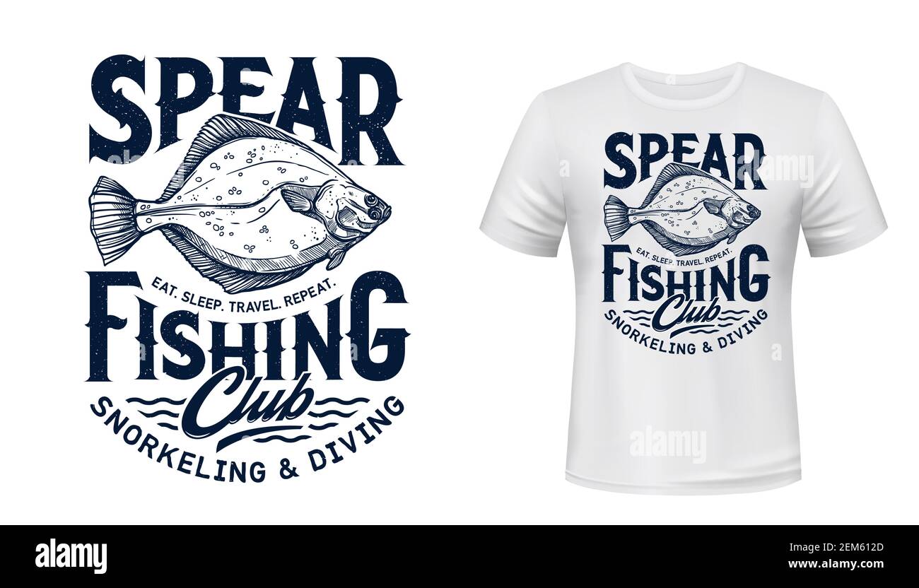 Flounder fish tshirt print of spearfishing sport fashion design
