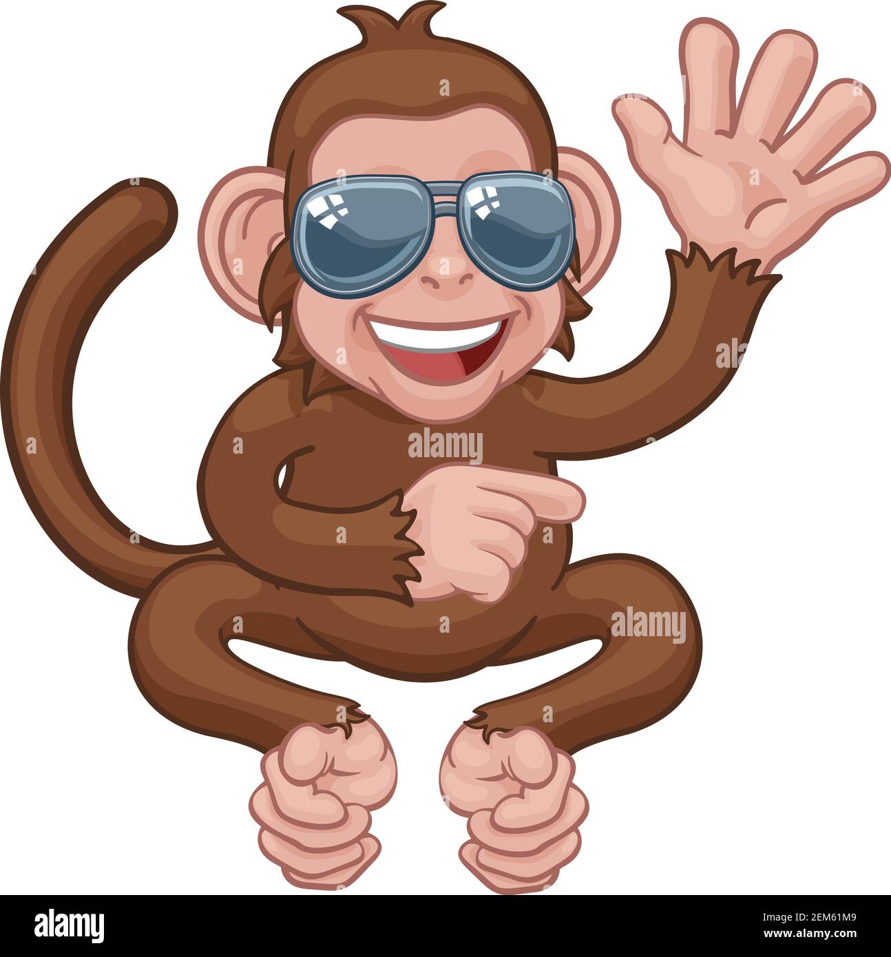 Monkey Sunglasses Cartoon Animal Waving Pointing Stock Vector