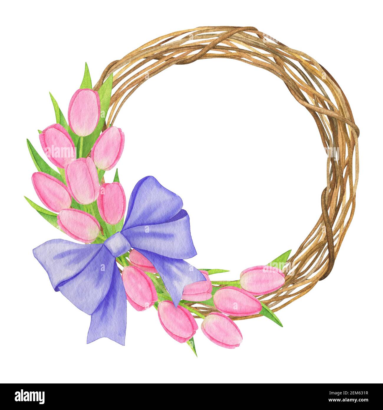 Wreath of pink tulips watercolor illustration Stock Photo - Alamy
