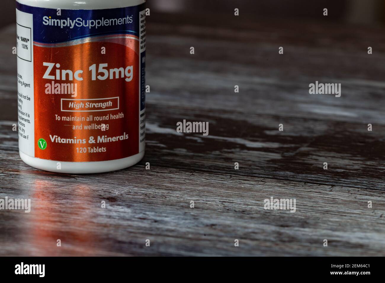 A tub of Zinc supplements. Stock Photo