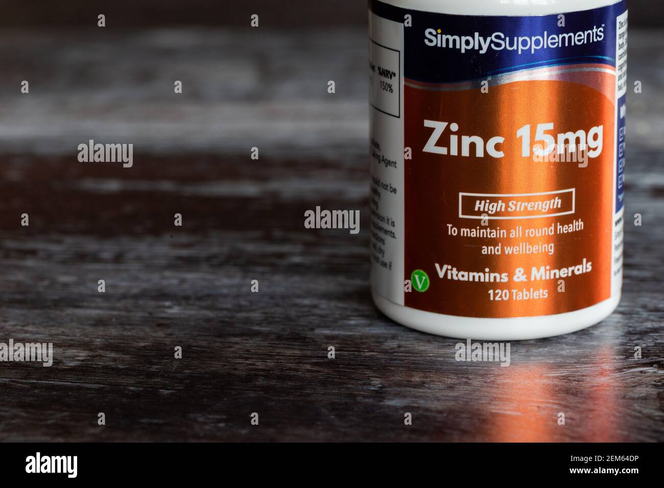 A tub of Zinc supplements. Stock Photo