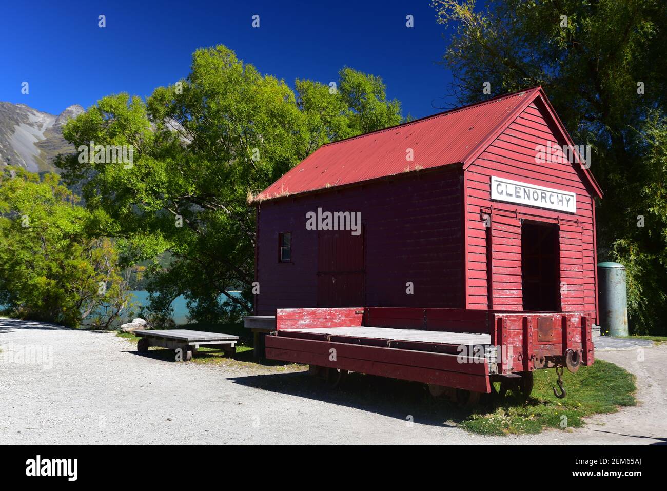 Picturesque boat shed in Glenorchy near Queenstown, New Zealand Stock Photo
