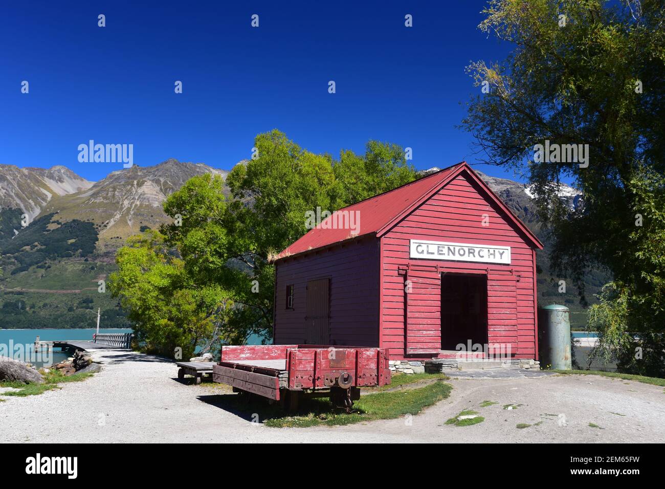 Picturesque boat shed in Glenorchy near Queenstown, New Zealand Stock Photo