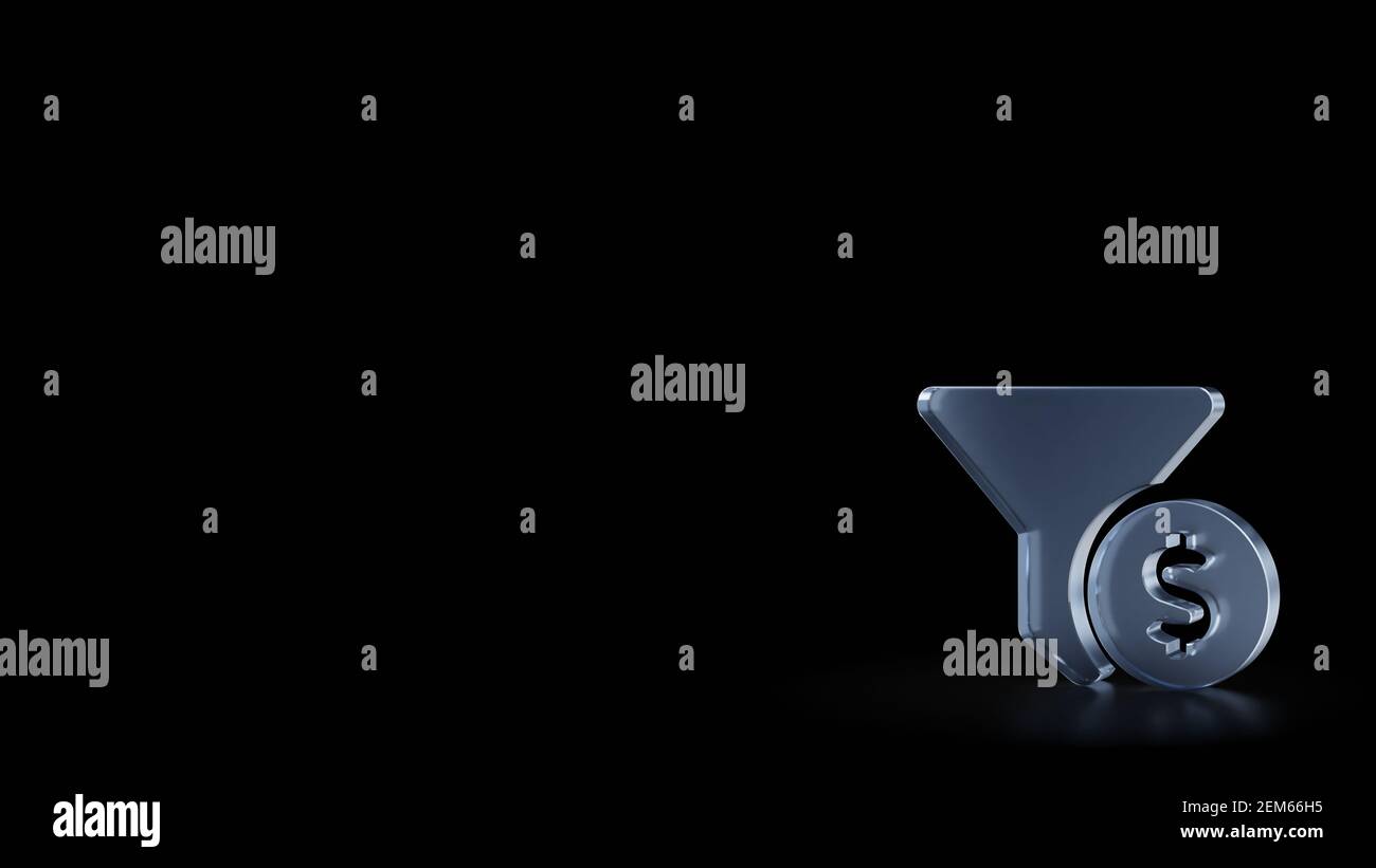 3d rendering of frosted glass symbol of funnel and dollar coin isolated ...