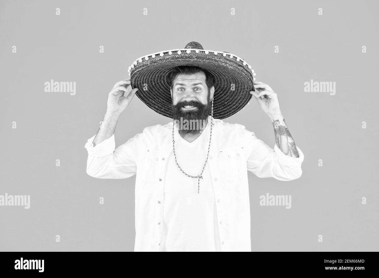 Mexican man wearing sombrero. Guy in wide brim hat. Ethnic concept. Ethnic  background. Ancestry language and cultural traditions. Discover ethnic and  geographic origins. Bearded man in mexican hat Stock Photo - Alamy