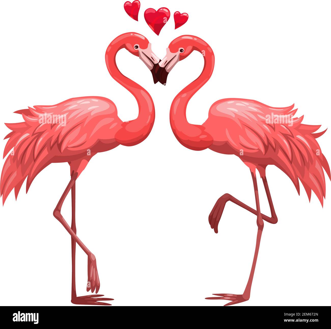 Pair of flamingos isolated birds. Vector pink flamingo in love, Valentines day animals couple Stock Vector