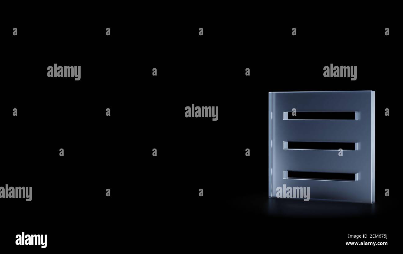 3d rendering of frosted glass symbol of three lines in square menu ...