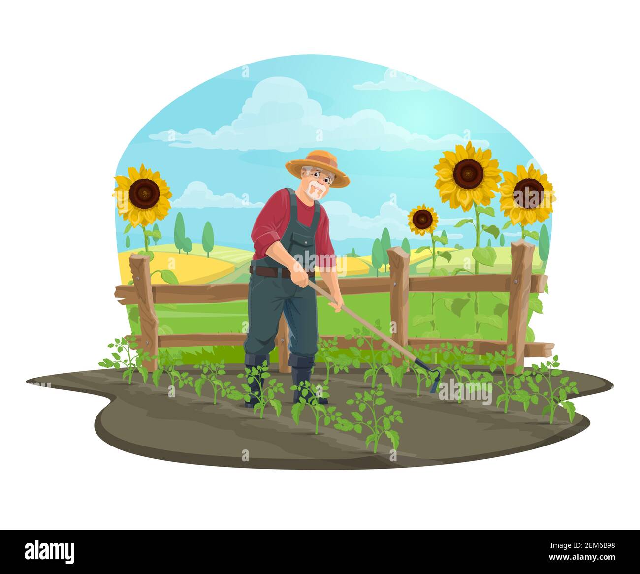 Садовник в огороде иллюстрация